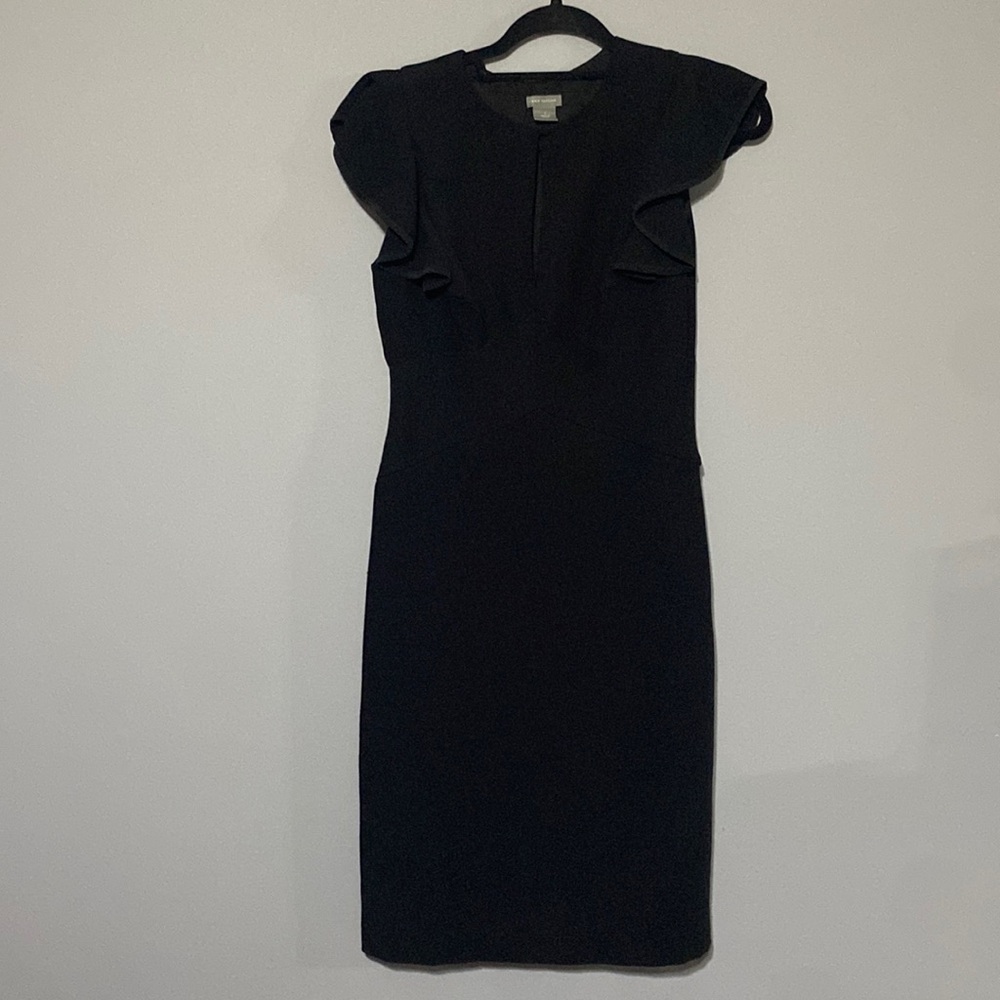 Ann taylor black ruffle sleeve black pencil dress